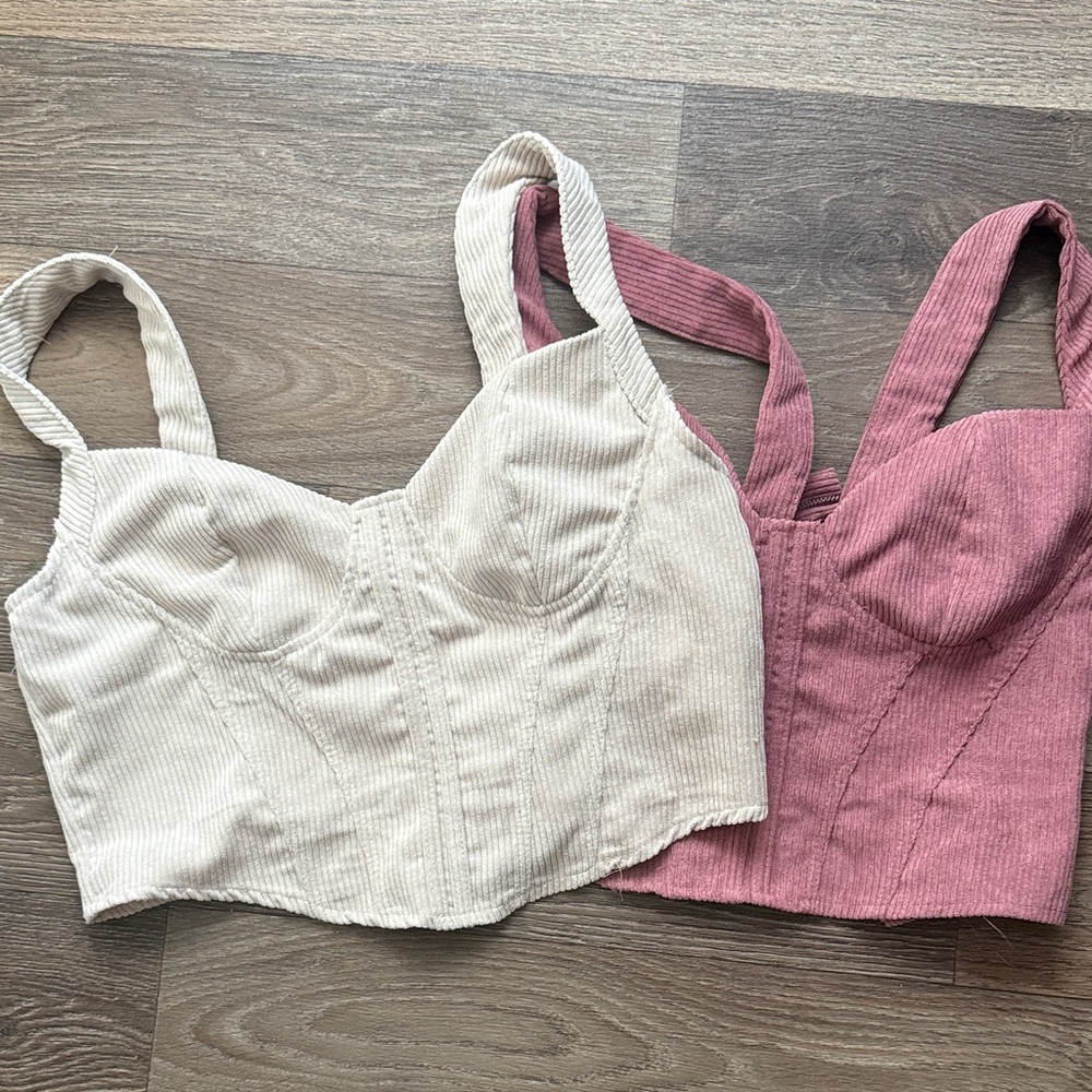 SHEIN Ribbed Bustier Tops in Cream and Pink